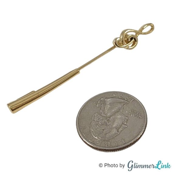Vintage Treble Clef Musical Note Gold Tone Stick Pin - Picture 8 of 13